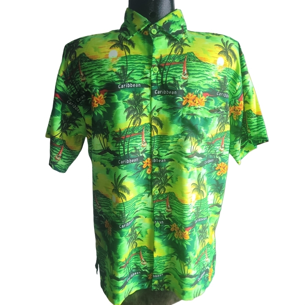 Rima Men's Tropical Green Short Sleeve Summer Shirt Size M